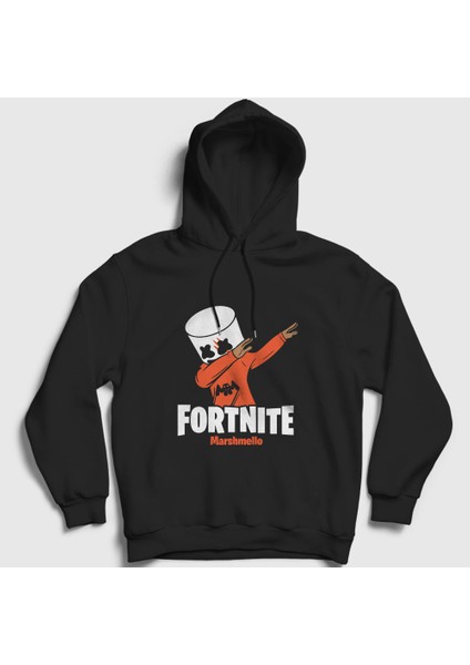 Unisex Siyah Marshmello Fortnite Kapüşonlu Sweatshirt