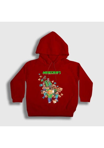 Unisex Çocuk Kırmızı All Minecraft Kapüşonlu Sweatshirt