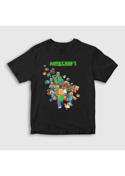 Unisex Çocuk Siyah All Minecraft T-Shirt