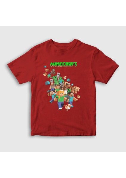 Unisex Çocuk Kırmızı All Minecraft T-Shirt