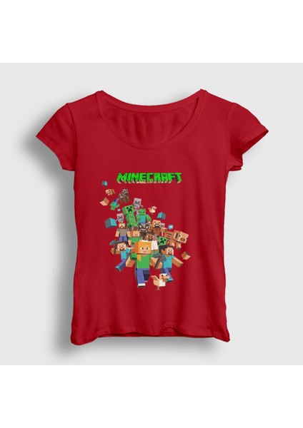 Kadın Kırmızı All Minecraft T-Shirt
