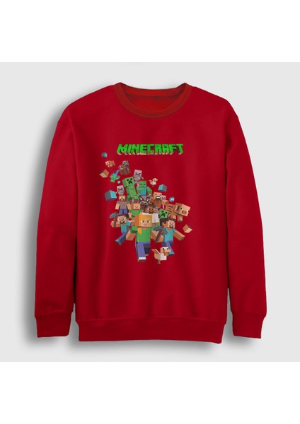 Unisex Kırmızı All Minecraft Sweatshirt