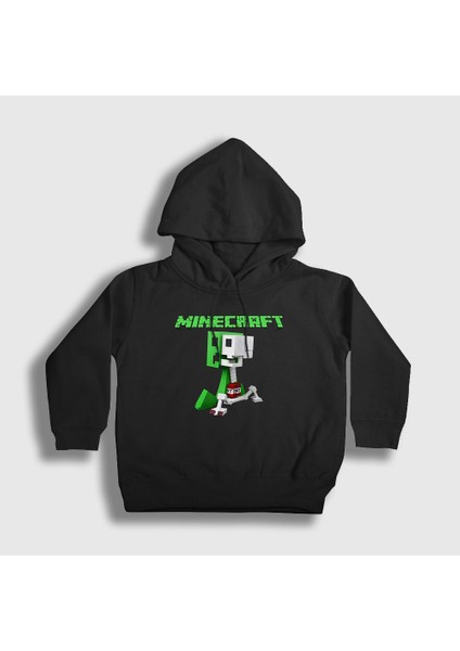 Unisex Çocuk Siyah Creeper Minecraft Kapüşonlu Sweatshirt
