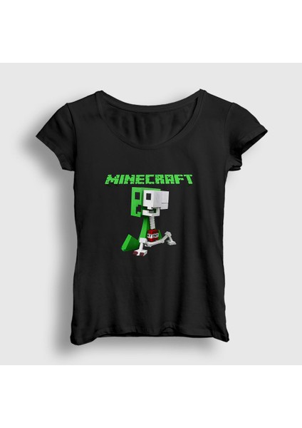 Kadın Siyah Creeper Minecraft T-Shirt