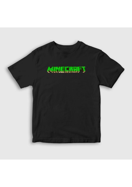 Unisex Çocuk Siyah Logo Minecraft T-Shirt
