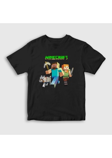 Unisex Çocuk Siyah Miners Minecraft T-Shirt