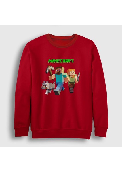 Unisex Kırmızı Miners Minecraft Sweatshirt
