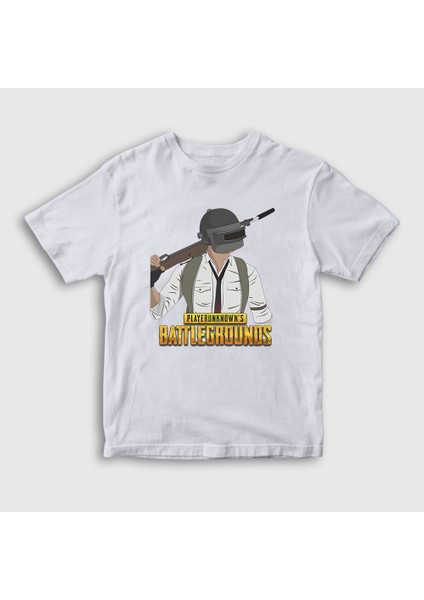 Unisex Çocuk Beyaz Cartoon Pubg T-Shirt