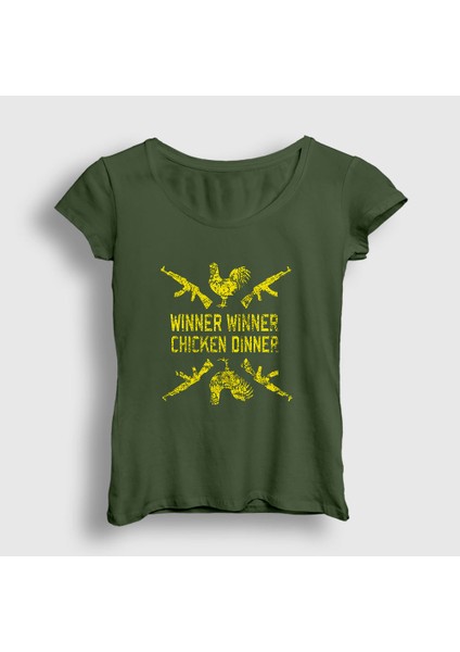 Kadın Haki Chicken Dinner Pubg T-Shirt