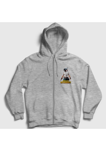 Unisex Gri Cover Pubg Fermuarlı Kapüşonlu Sweatshirt
