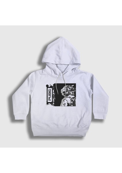 Unisex Çocuk Beyaz Helmet Pubg Kapüşonlu Sweatshirt