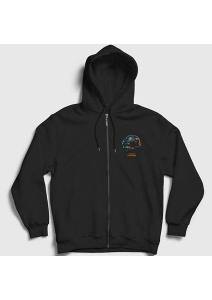Unisex Siyah Kask Pubg Fermuarlı Kapüşonlu Sweatshirt
