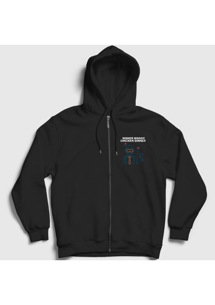 Unisex Siyah Neon Pubg Fermuarlı Kapüşonlu Sweatshirt