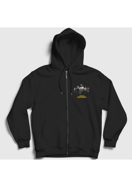 Unisex Siyah Team Pubg Fermuarlı Kapüşonlu Sweatshirt