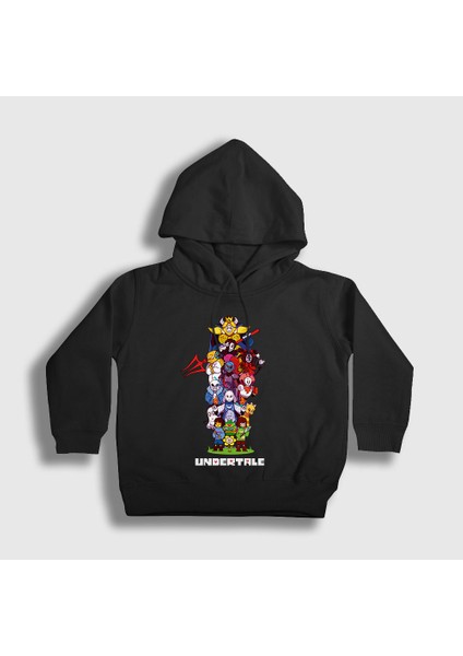 Unisex Çocuk Siyah All Undertale Kapüşonlu Sweatshirt