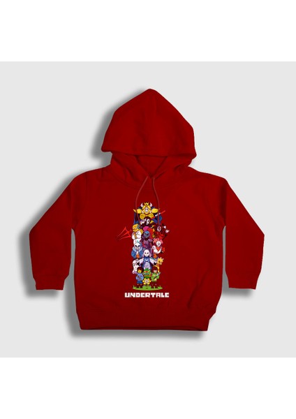 Unisex Çocuk Kırmızı All Undertale Kapüşonlu Sweatshirt