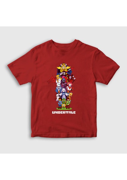 Unisex Çocuk Kırmızı All Undertale T-Shirt