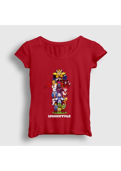 Kadın Kırmızı All Undertale T-Shirt