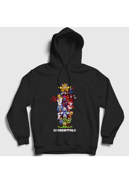 Unisex Siyah All Undertale Kapüşonlu Sweatshirt