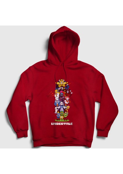 Unisex Kırmızı All Undertale Kapüşonlu Sweatshirt