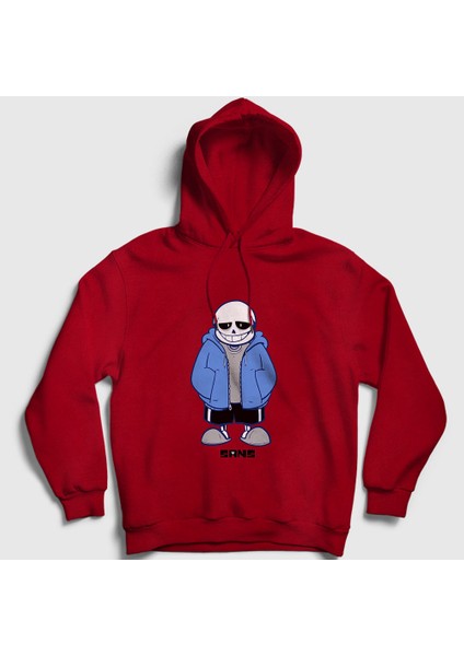 Unisex Kırmızı Blue Coat Sans Undertale Kapüşonlu Sweatshirt