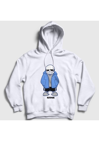 Unisex Beyaz Blue Coat Sans Undertale Kapüşonlu Sweatshirt