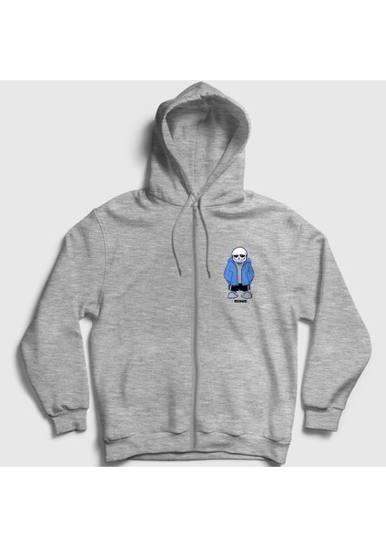 Unisex Gri Blue Coat Sans Undertale Fermuarlı Kapüşonlu Sweatshirt