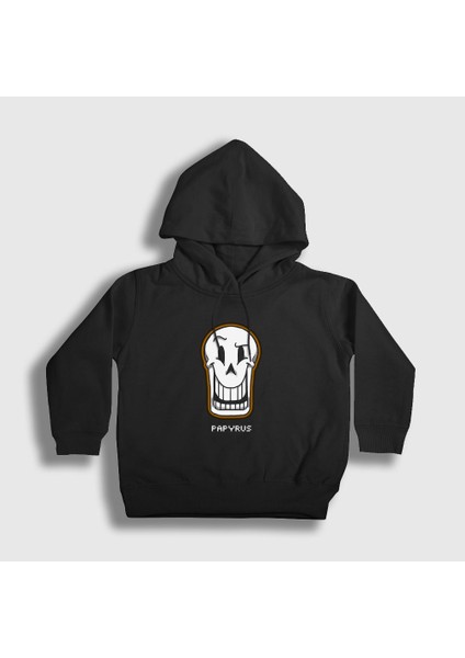 Unisex Çocuk Siyah Face Papyrus Undertale Kapüşonlu Sweatshirt