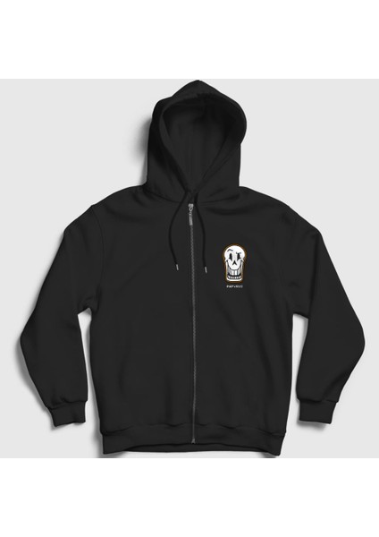 Unisex Siyah Face Papyrus Undertale Fermuarlı Kapüşonlu Sweatshirt