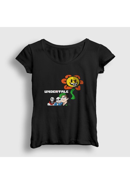 Kadın Siyah Flowey Undertale T-Shirt
