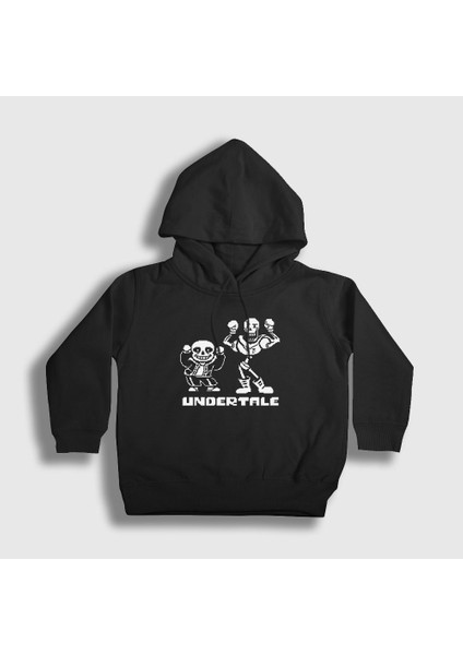 Unisex Çocuk Siyah Sans Papyrus Undertale Kapüşonlu Sweatshirt