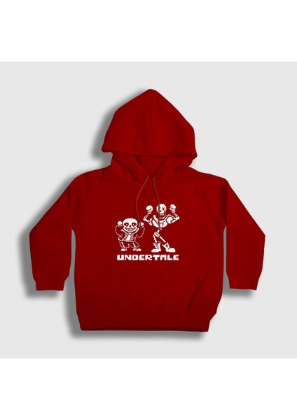 Unisex Çocuk Kırmızı Sans Papyrus Undertale Kapüşonlu Sweatshirt