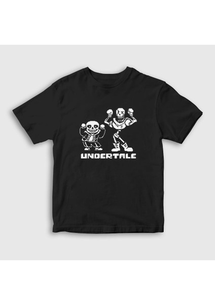 Unisex Çocuk Siyah Sans Papyrus Undertale T-Shirt
