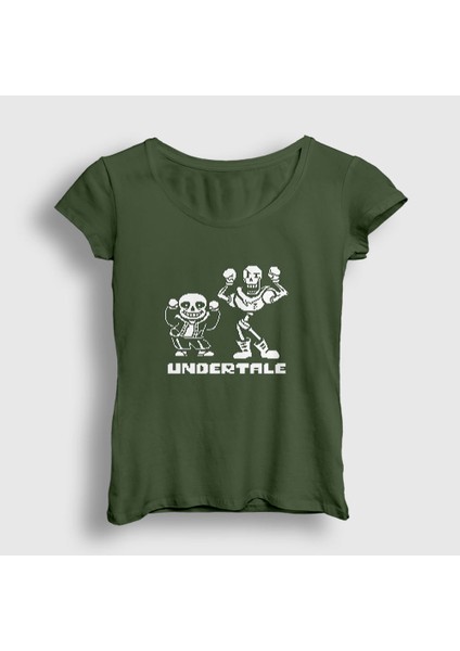 Kadın Haki Sans Papyrus Undertale T-Shirt