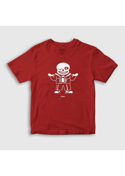 Unisex Çocuk Kırmızı Sans Undertale T-Shirt