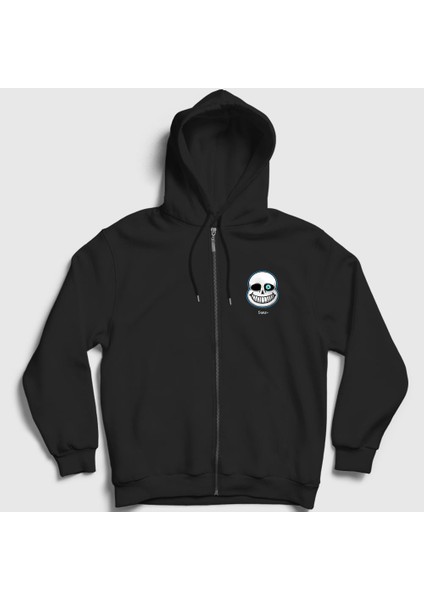 Unisex Siyah Face Sans Undertale Fermuarlı Kapüşonlu Sweatshirt