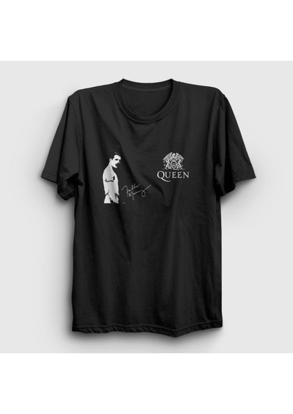Unisex Siyah İmza Queen Freddie Mercury T-Shirt