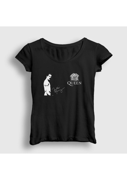 Kadın Siyah İmza Queen Freddie Mercury T-Shirt