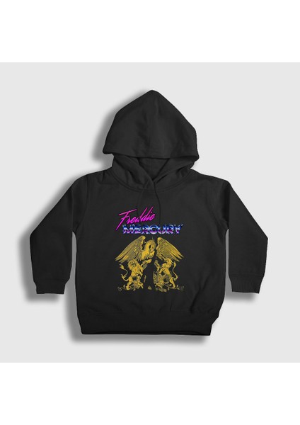 Unisex Çocuk Siyah Queen Freddie Mercury Kapüşonlu Sweatshirt
