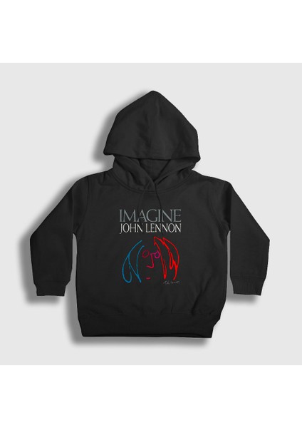 Unisex Çocuk Siyah Icon Beatles John Lennon Kapüşonlu Sweatshirt