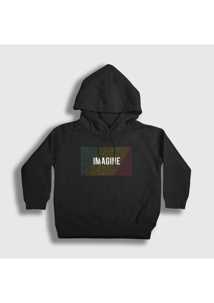 Unisex Çocuk Siyah Imagine Beatles John Lennon Kapüşonlu Sweatshirt