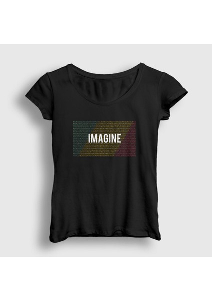 Kadın Siyah Imagine Beatles John Lennon T-Shirt