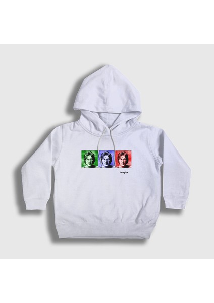 Unisex Çocuk Beyaz Portraits Beatles John Lennon Kapüşonlu Sweatshirt