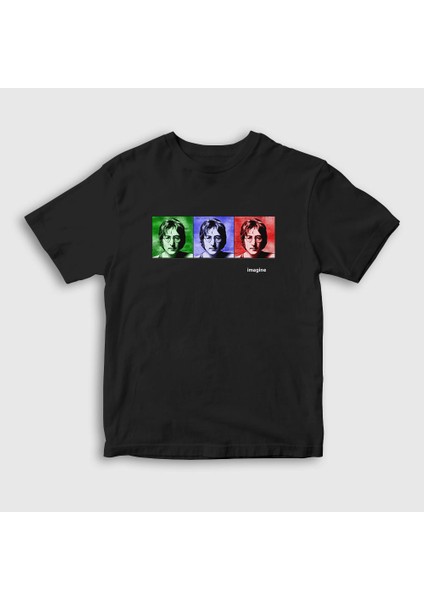 Unisex Çocuk Siyah Portraits Beatles John Lennon T-Shirt