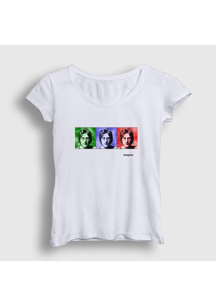 Kadın Beyaz Portraits Beatles John Lennon T-Shirt