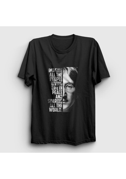 Unisex Siyah Sharing Beatles John Lennon T-Shirt