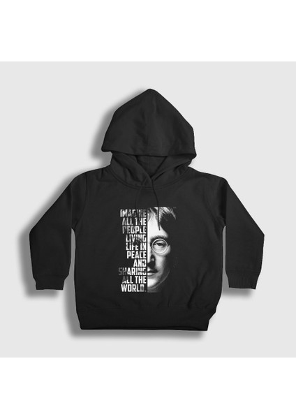 Unisex Çocuk Siyah Sharing Beatles John Lennon Kapüşonlu Sweatshirt