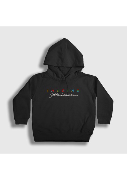 Unisex Çocuk Siyah Sign Beatles John Lennon Kapüşonlu Sweatshirt