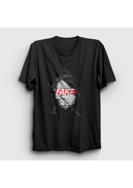 Unisex Siyah Fake Nirvana Kurt Cobain T-Shirt