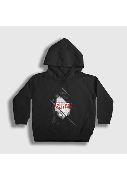 Unisex Çocuk Siyah Fake Nirvana Kurt Cobain Kapüşonlu Sweatshirt